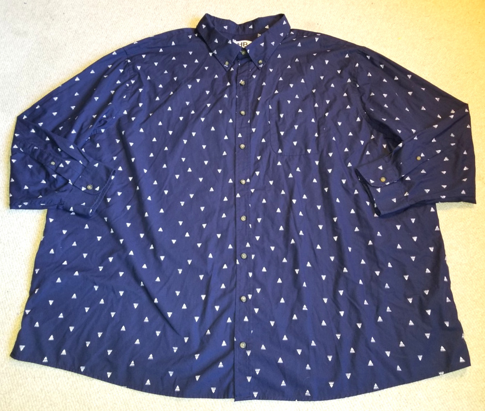 Mens Shirt-HB-HARBOR BAY-navy blue/white triangle cotton buttondown-4XL